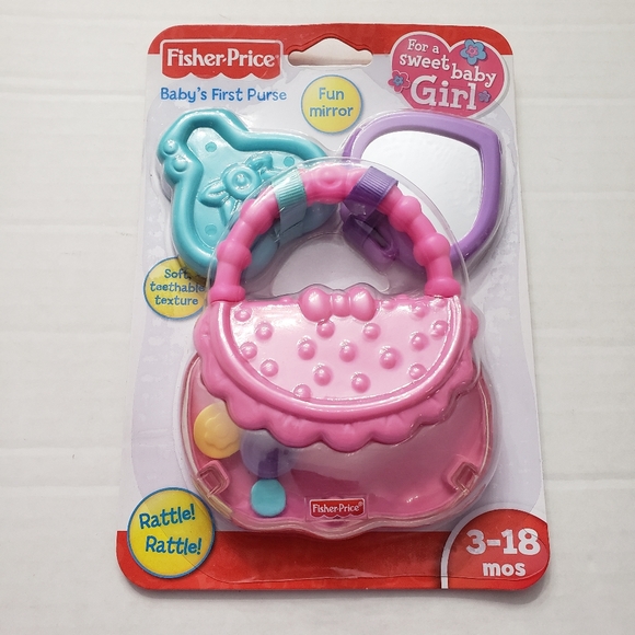 2 Fisher Price Baby's First Pink Purple Keys Purse Mirror Rattle Teether New - Picture 3 of 9